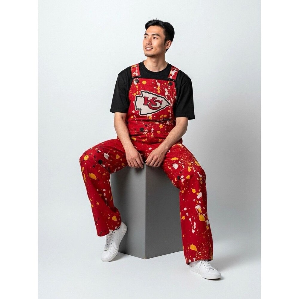 FOCO Kansas City Chiefs Paint Splatter Bib Overalls Men’s S Unisex NFL